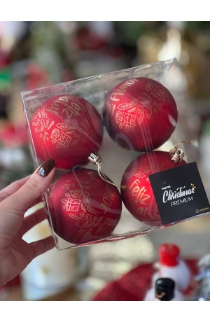 Kit com 4 Bolas de Natal Vermelhas 8 cm