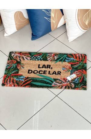 Tapete Capacho em Fibra de Côco Retangular -  Floral 33cm X 60cm