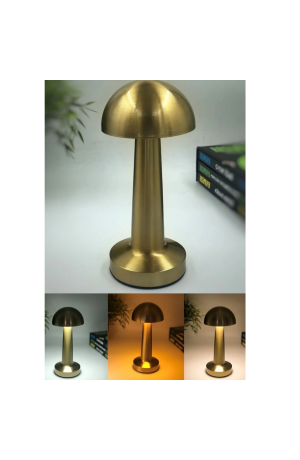Luminária Cogumelo de Led  Dourada  Recarregavel  c/ Cabo Usb - Touch Screen
