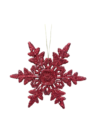 Kit com 6 Enfeites Flocos de Neve Vermelho