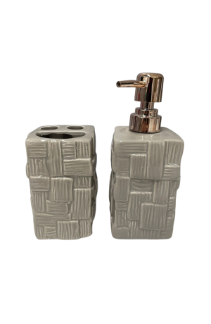 Kit de Banheiro Cinza com 2 Peças Modelo Tijolo de Porcelana