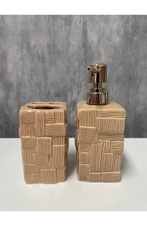 Kit de Banheiro Marrom com 2 Peças Modelo Tijolo de Porcelana