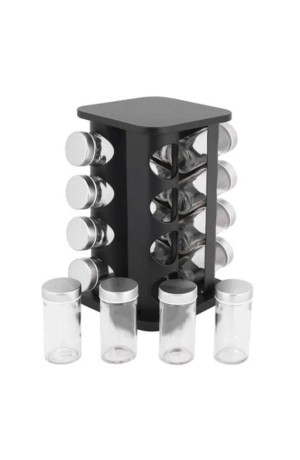 Jogo Porta Temperos Preto Giratório Quadrado com 16 peças