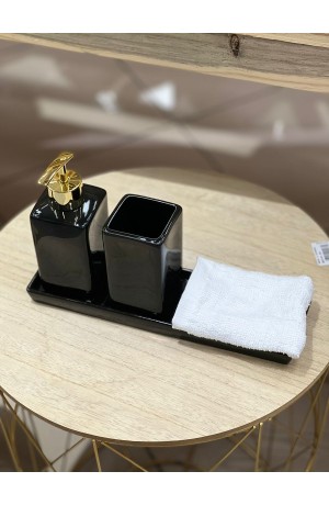 Jogo de Banheiro de Porcelana Preto 4 peças