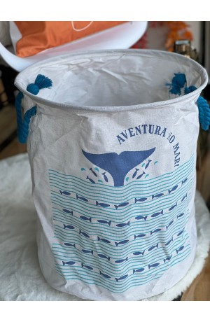 Cesto Multiuso Redondo Infantil Dobravel Com Alça sem Tampa - Rabo de Baleia
