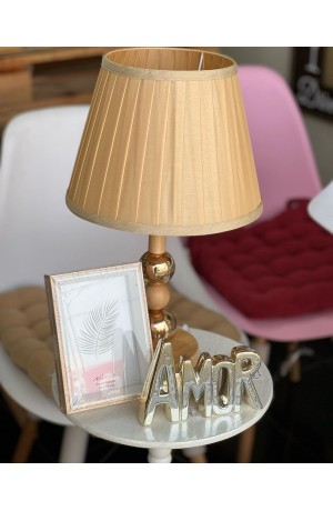 Abajur de  Mesa Dourado Base de Madeira e Metal