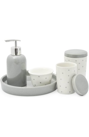 Kit Higiêne de Porcelana Cinza-Poá com 5 Peças