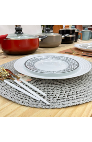 Jogo Americano Cinza Redondo de Plástico 38cm