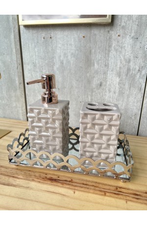 Kit de Banheiro Cinza com 2 Peças Modelo Pedra de Porcelana
